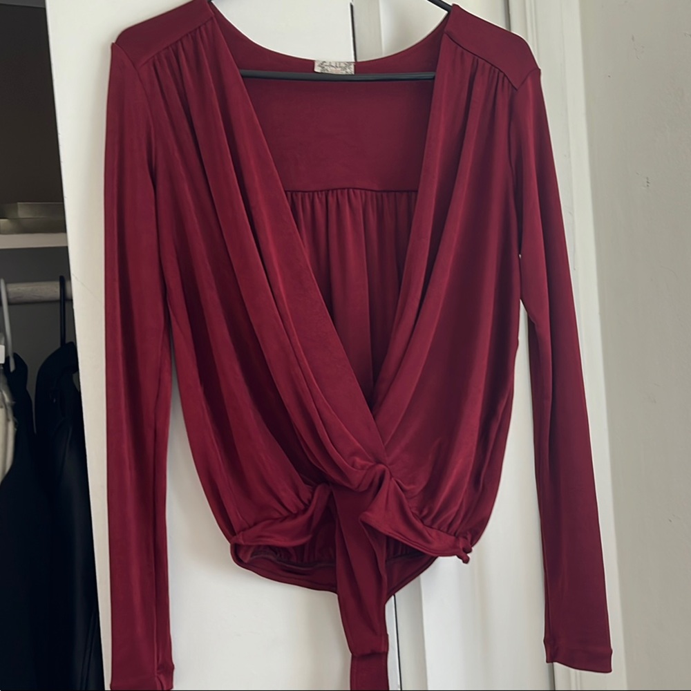 Free People Red Tie Front Wrap Blouse